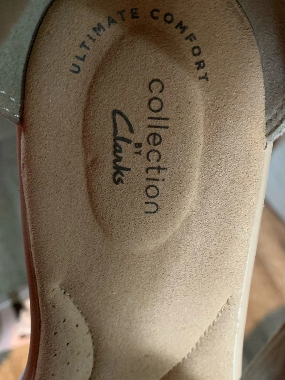 Clarks golden gray chrome suede wedge sandals